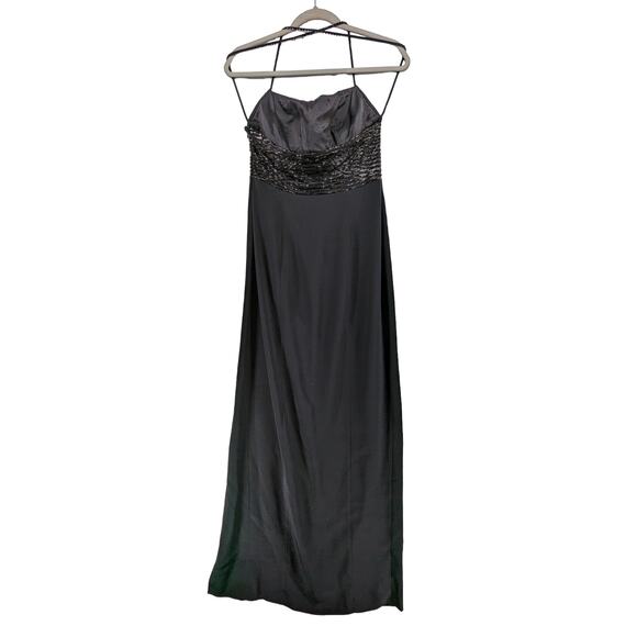 Niteline by Nahdree Beaded Formal Dress 6 Black Strappy Evening Slit Sequin Maxi - Picture 6 of 16